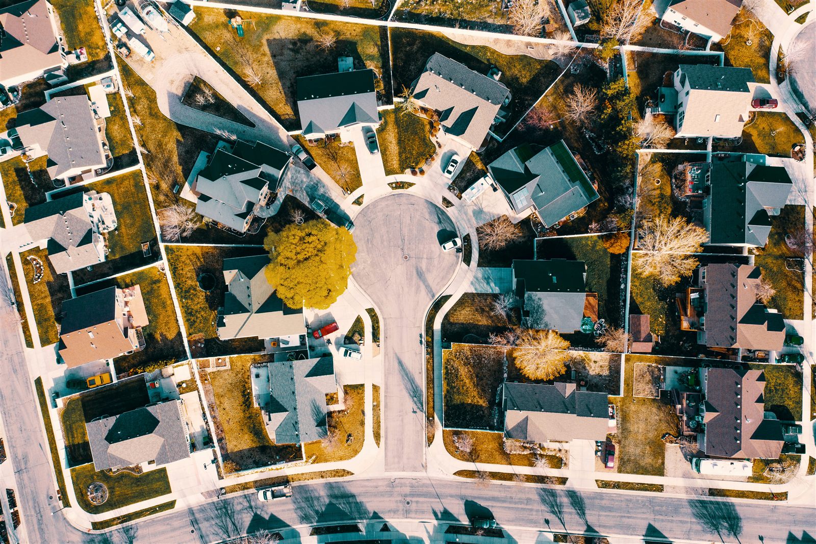 Aerial view of a residential street